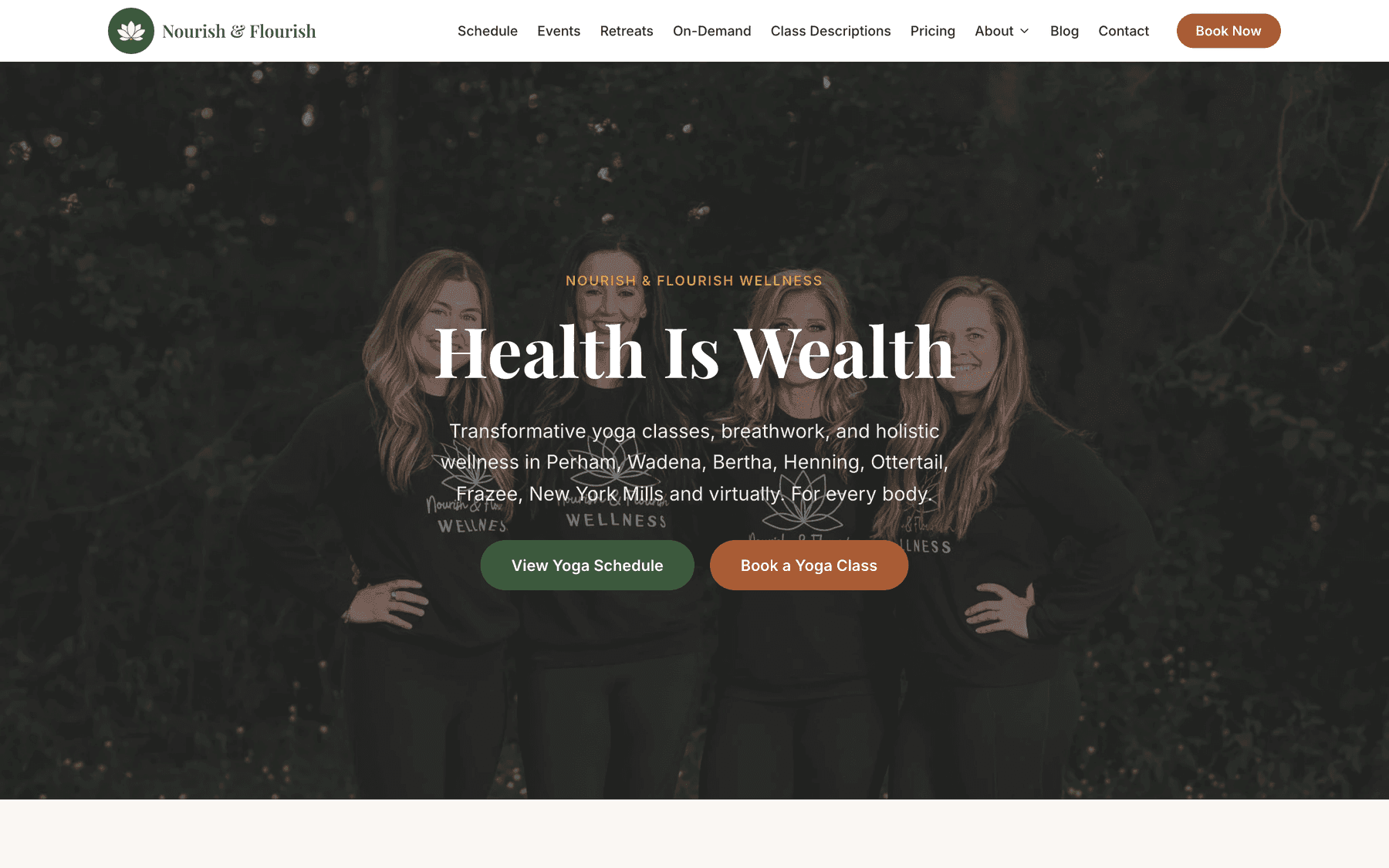 Nourish & Flourish Wellness studio website