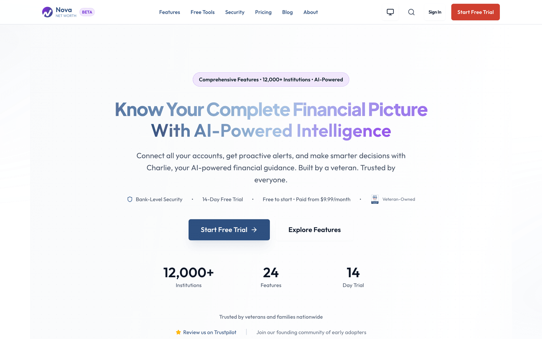 Nova Net Worth homepage — AI-first net worth tracker